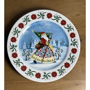 Jim Shore Heartwood Creek Christmas Decor Plate 2003 Santa Claus w/ Floral Band